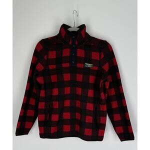 LL Bean Womens Sweater Fleece Pullover Buffalo Plaid Garnet Size XS Petite New